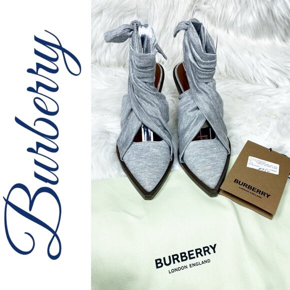 NIB BURBERRY TILLINGTON PEWTER MELANGE ANKLE WRAP SLINGBACK MULES GRAY, EU 36 - Picture 3 of 16